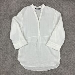 Zara Woman Tunic Shirt Womens Medium White Lagenlook Boho Coastal Lightweight
